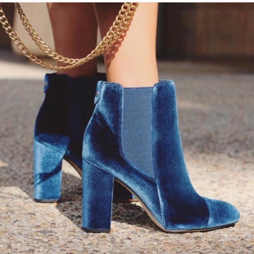 Sam Edelman Teal Blue Velvet Heeled Boots